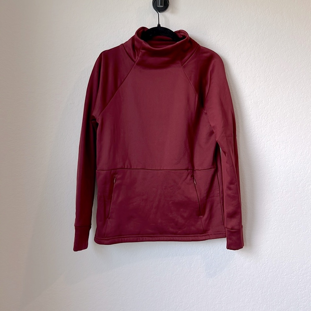 Yogalicios Burgundy Funnel Front Zipper Pocket Sweatshirt Women sz small
